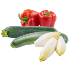 Witlof zak à 500 gram,
courgette of paprika rood